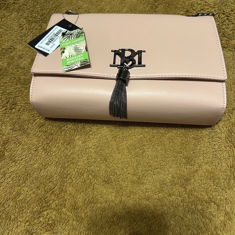 NWT Blush Badgley Mischka metal fringe crossbody